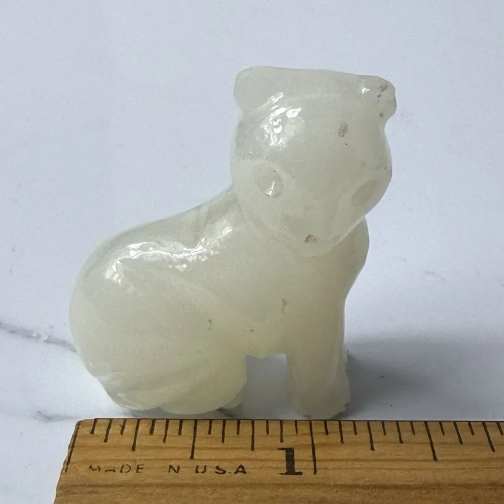 Vtg Polished Alabaster Jade Color Cat Figurine Small Translucent Stone Carving